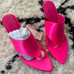 Brand New Zara Pink Satin Effect High Heel Sandals Size 10 NWT